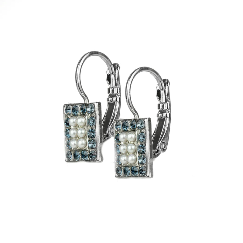 Rectangle Pavé Leverback Earrings in "Blue Morpho"