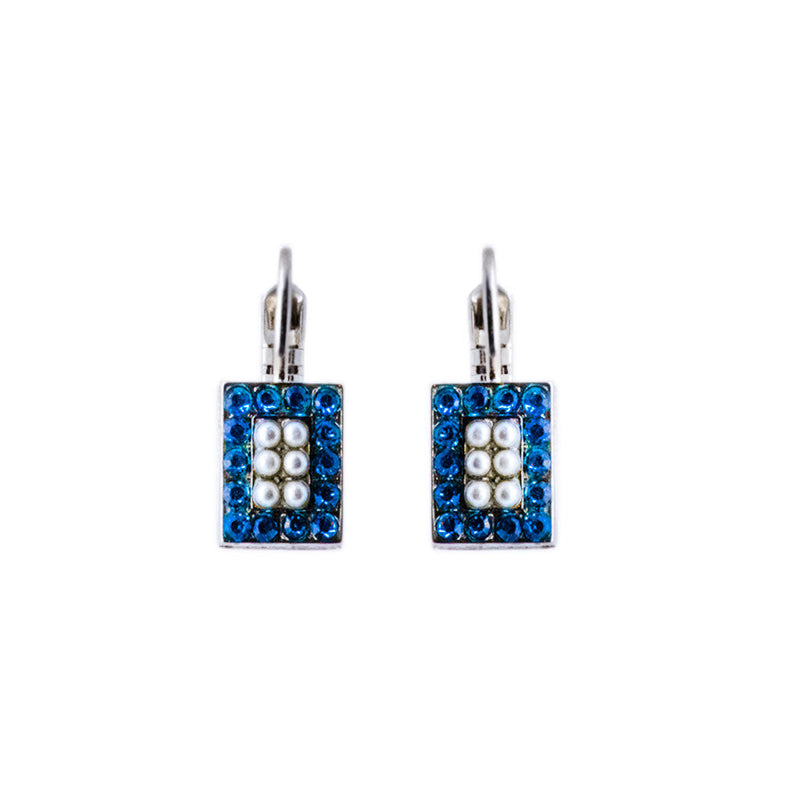 Rectangle Pavé Leverback Earrings in "Blue Moon"