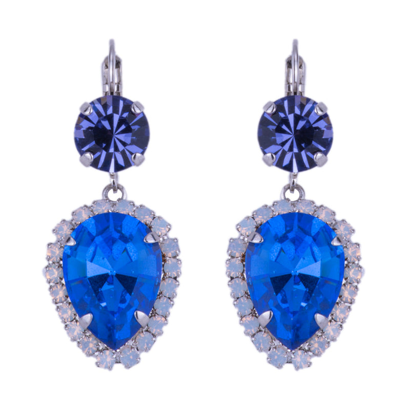 Halo Teardrop Leverback Earrings in "Electric Blue"