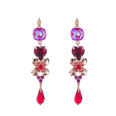 Heart and Flower Dangle Leverback Earrings in "Hibiscus"