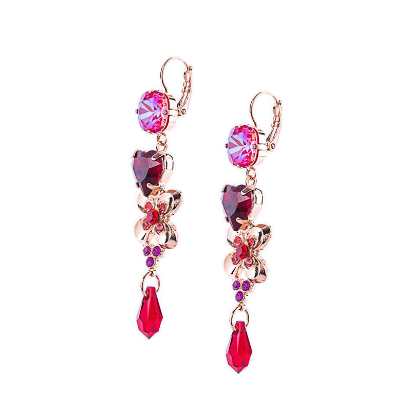 Heart and Flower Dangle Leverback Earrings in "Hibiscus"