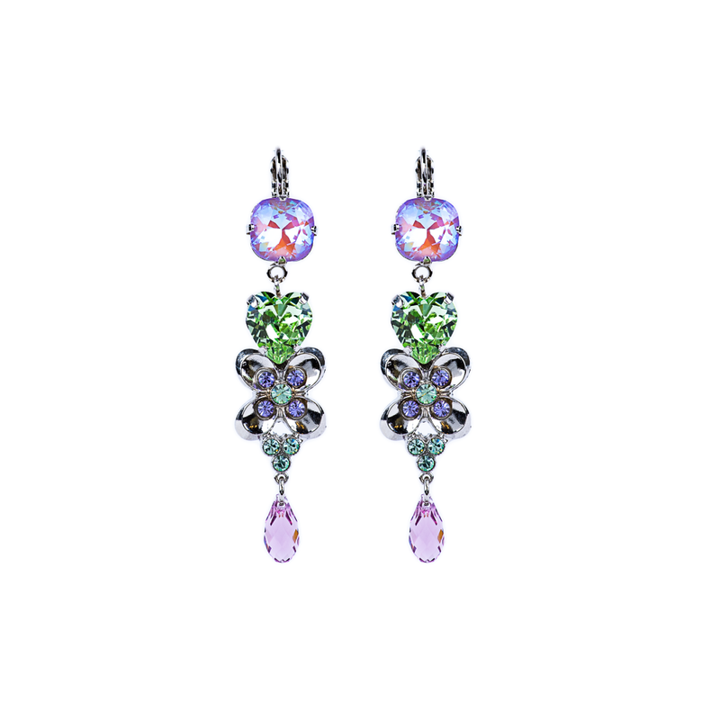 Heart and Flower Dangle Leverback Earrings in "Matcha"