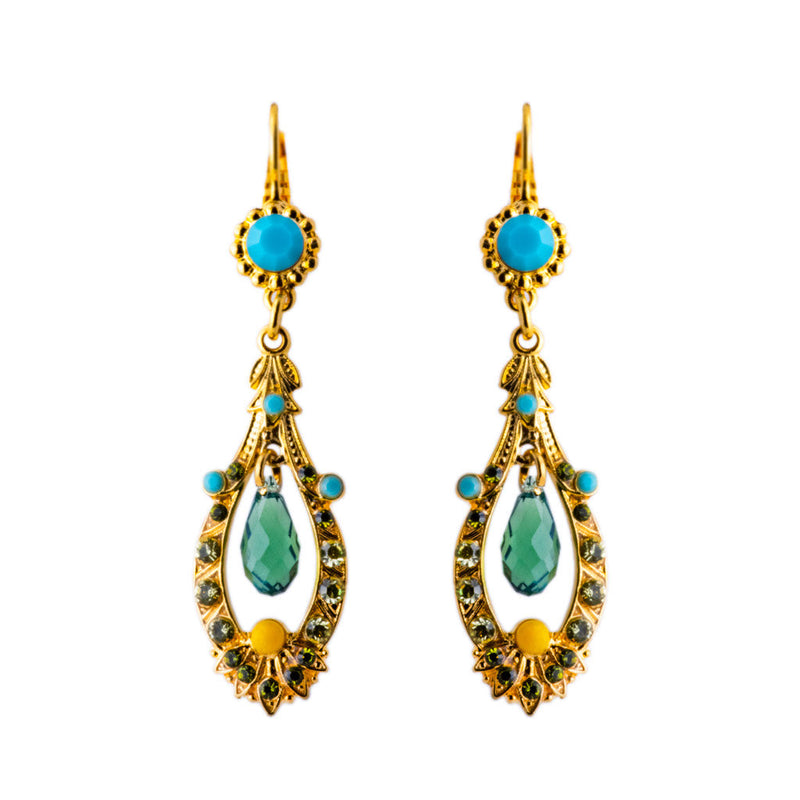 Open Oval Leverback Earrings with Dangle Briolette in "Pistachio"