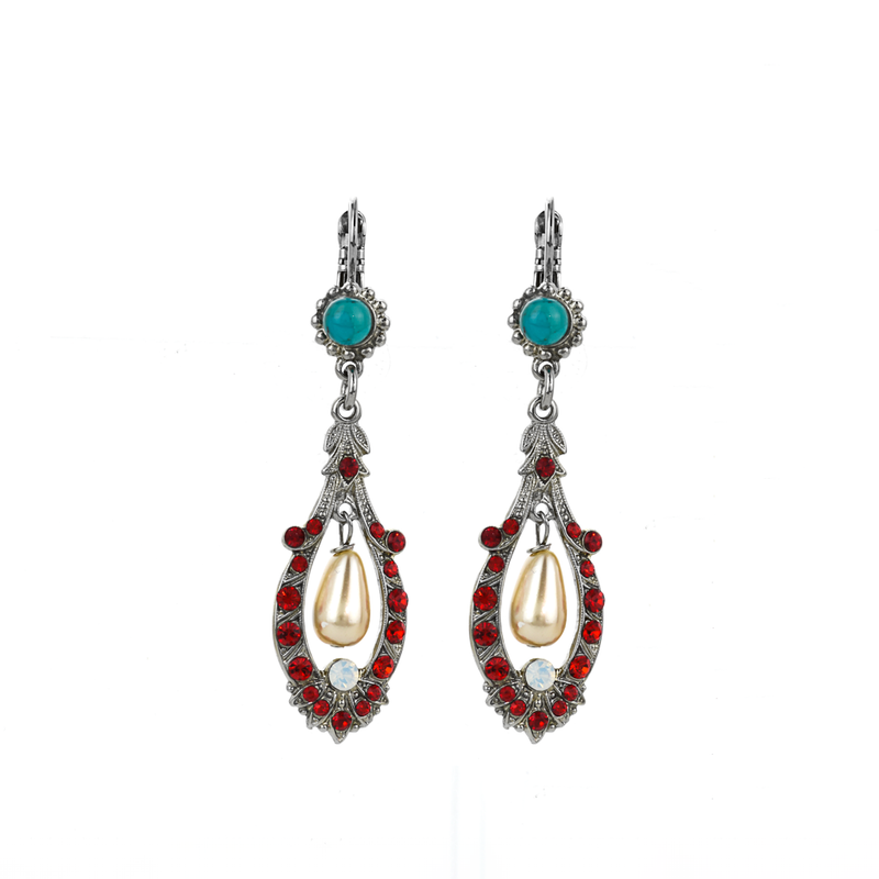 Open Oval Leverback Earrings with Dangle Briolette in "Happiness"