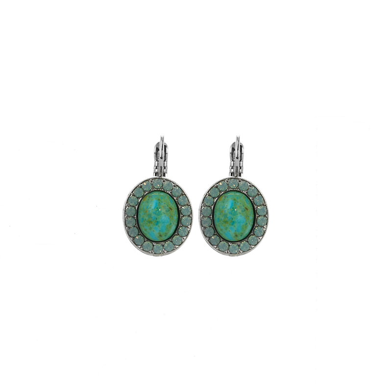 Oval Cluster Leverback Earrings in Natural Turquoise