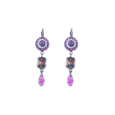 Round Pavé Emerald Cut Leverback Earrings in "Wildberry"