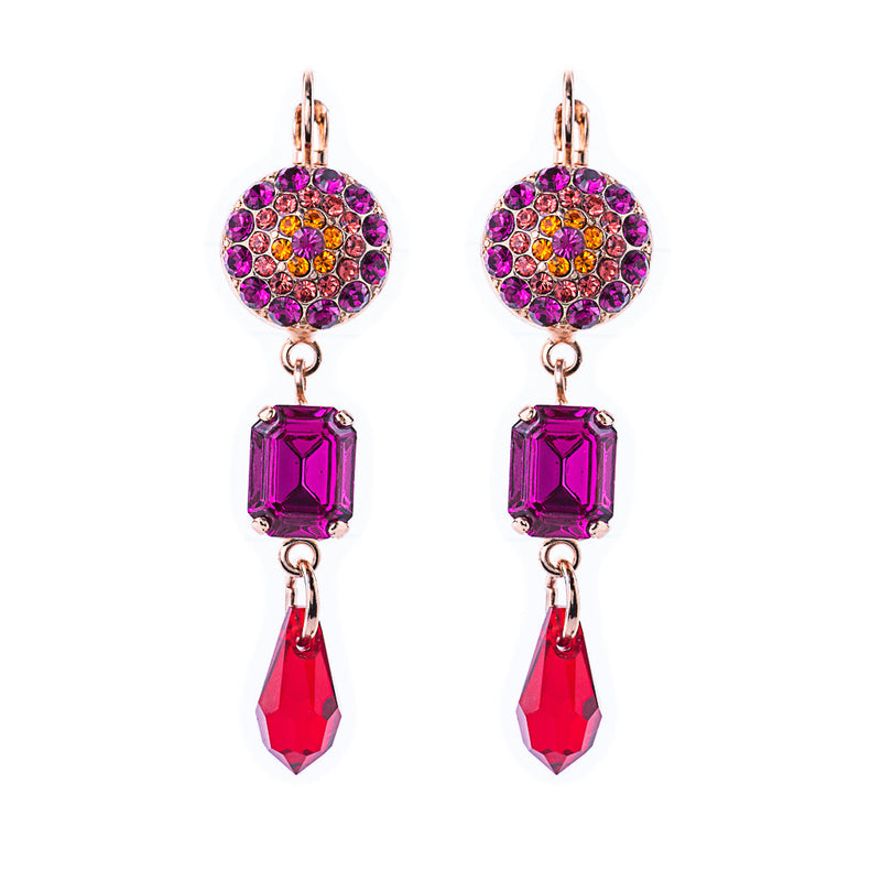 Round Pavé  Emerald Cut Leverback Earrings in "Hibiscus"