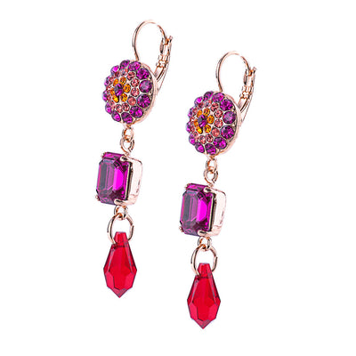 Round Pavé  Emerald Cut Leverback Earrings in "Hibiscus"