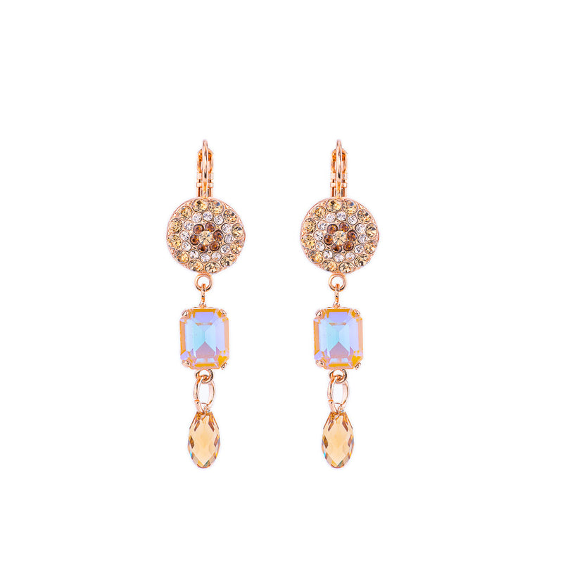 Round Pavé and Emerald Cut Leverback Earrings in "Chai"