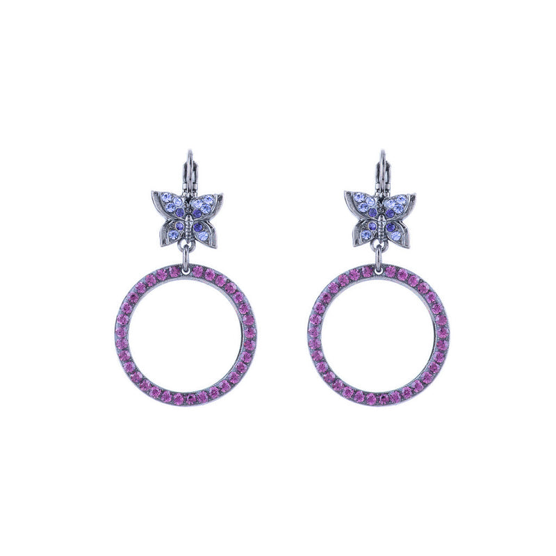 Circle Butterfly Leverback Earrings in "Wildberry"