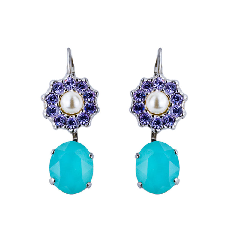 Rosette with Oval Dangle Leverback Earrings in "Mint Chip"