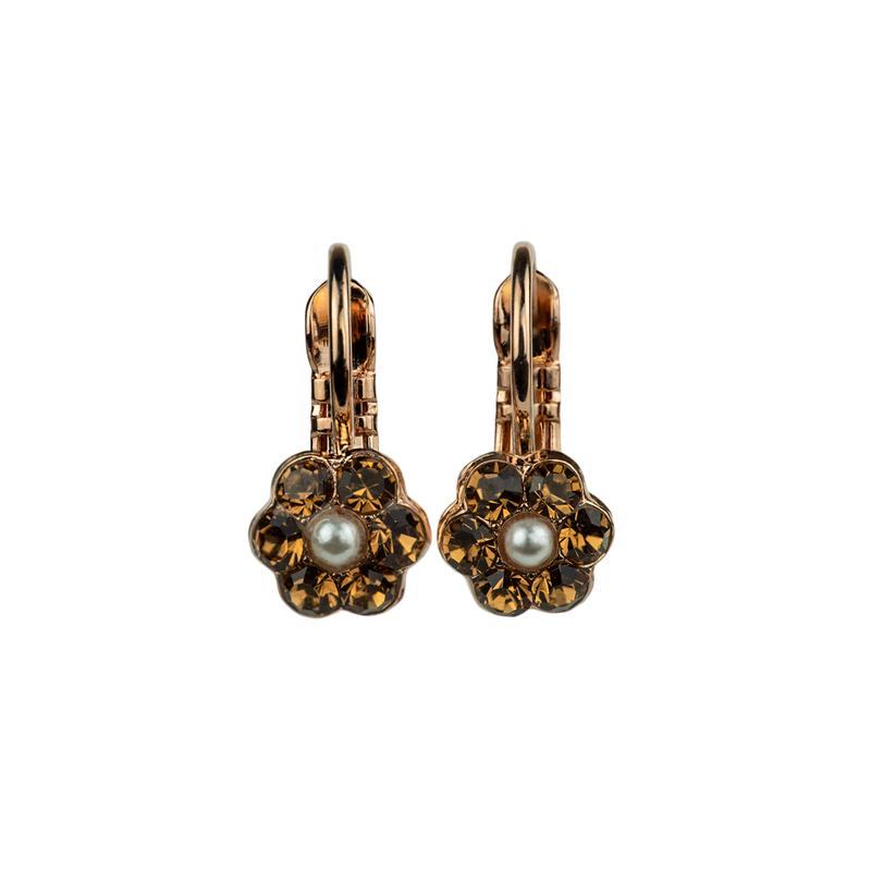 Petite Flower Leverback Earrings in "Champagne and Caviar"