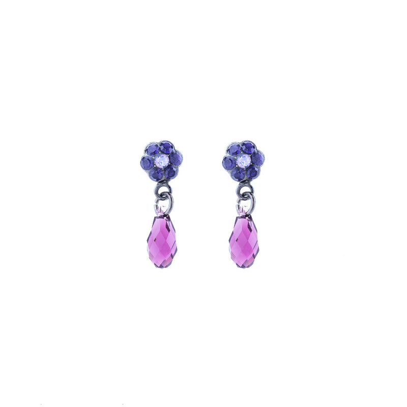 Petite Flower Post Earrings with Briolette in "Wildberry"