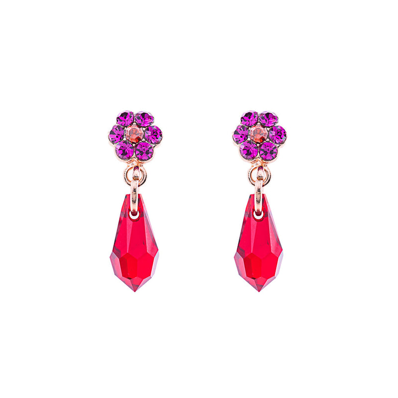 Flower Post Earrings with Briolette in "Hibiscus"