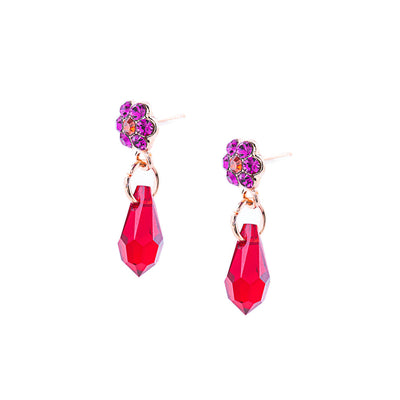 Flower Post Earrings with Briolette in "Hibiscus"