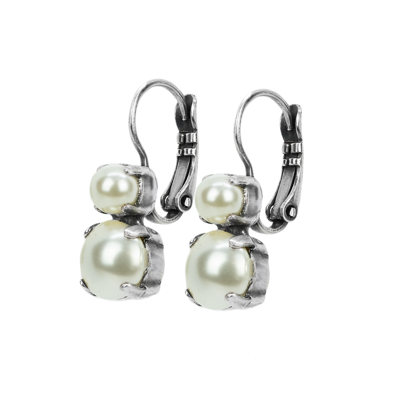 Double Stone Leverback Earrings in "Cream Pearl"
