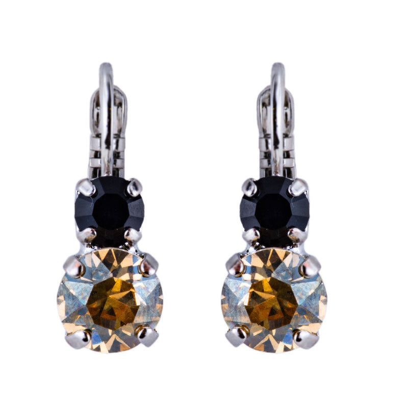 Must-have Double Stone Earrings in "Black Orchid" - Rhodium