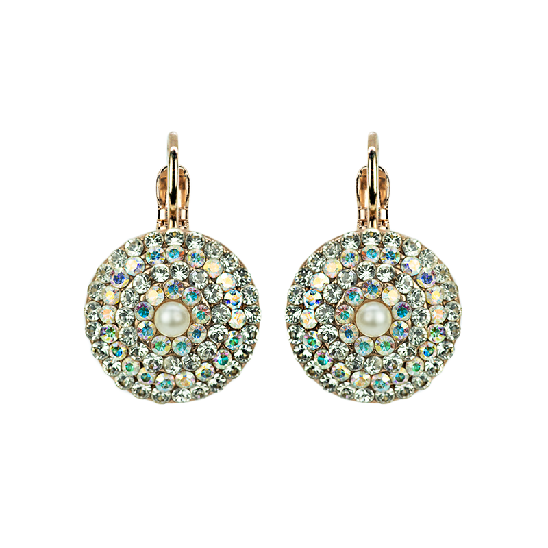 Extra Luxuriuos Pavé Bridal Leverback Earrings in White Shell and Pearl
