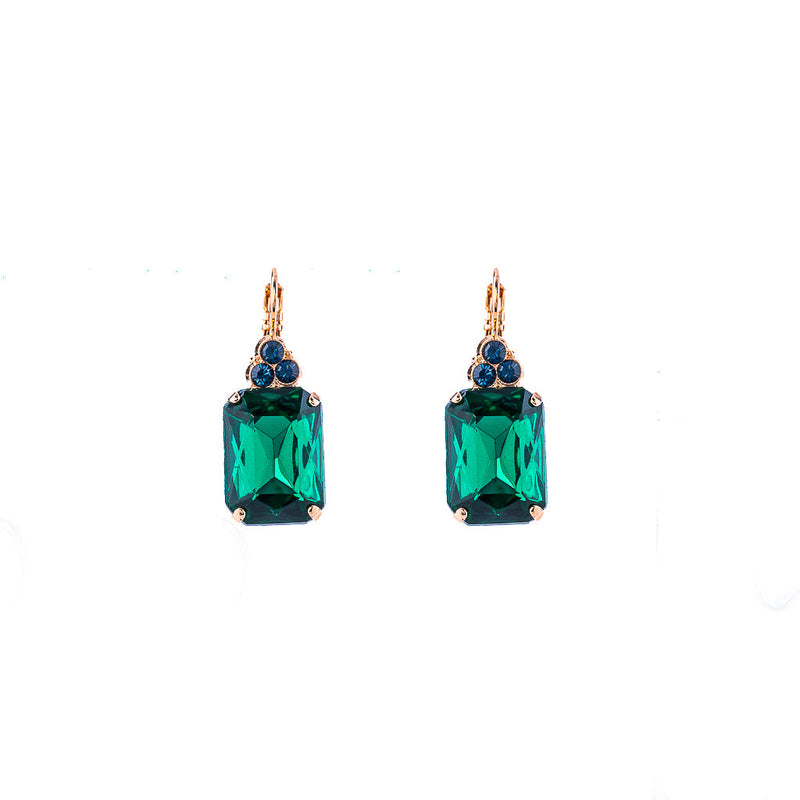 Large Emerald Cut Leverback Earring with Round Top Stones "Chamomile"