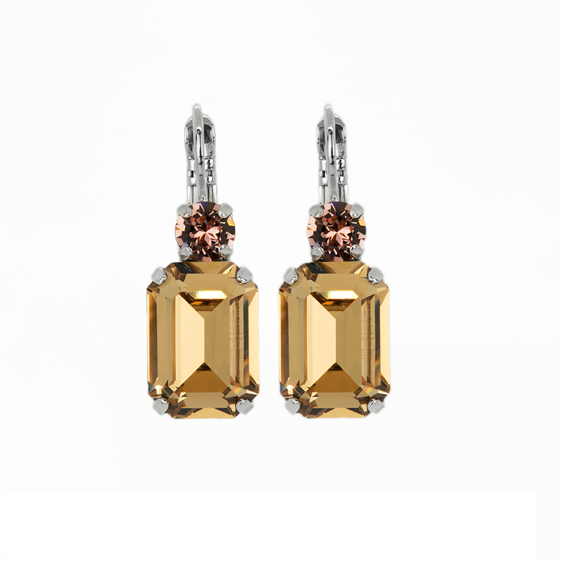 Round and Emerald Cut Leverback Earrings in "Meadow Brown"