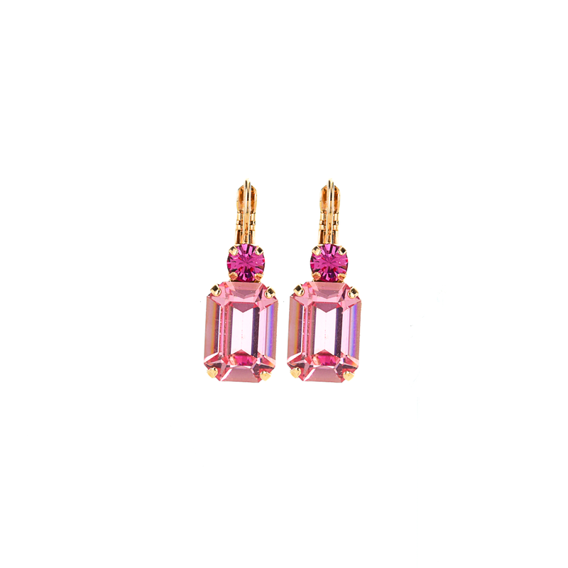 Round and Emerald Cut Leverback Earrings in "Love"