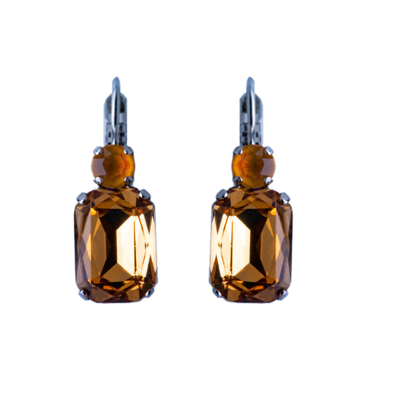 Round and Emerald Cut Leverback Earrings in "Butter Pecan"