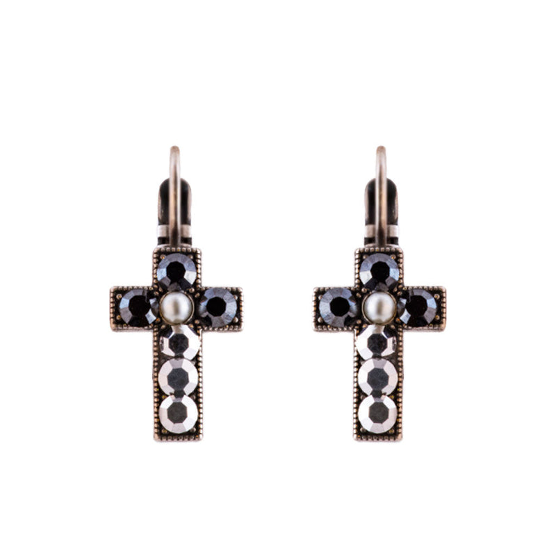 Petite Cross Leverback Earrings in "Rocky Road"