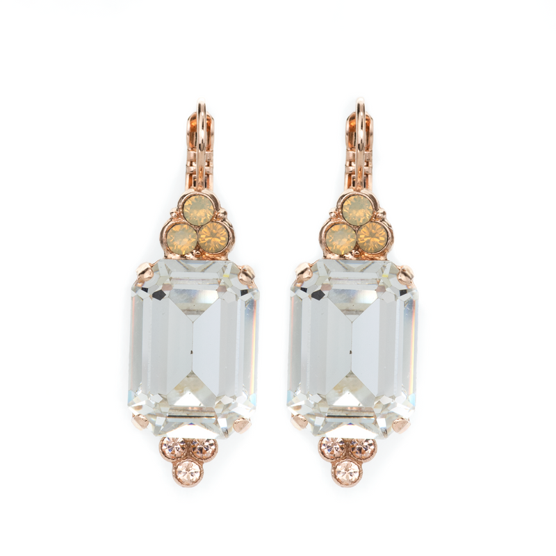 Extra Luxurious Emerald Cut with Trio Stone Cluster Leverback Earrings in "Peace"