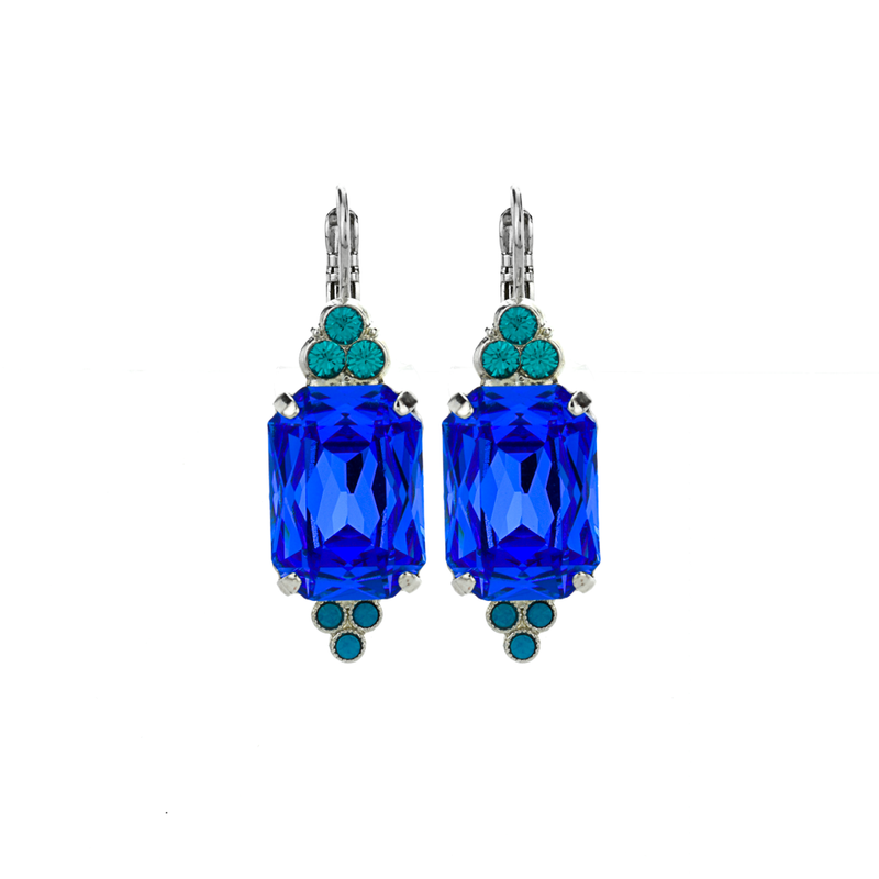 Extra Luxurious Emerald Cut with Trio Stone Cluster Leverback Earrings in "Serenity"