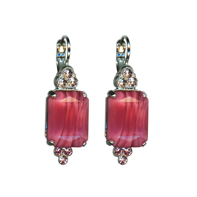 Extra Luxurious Emerald Cut with Trio Stone Cluster Leverback Earrings in "Love"