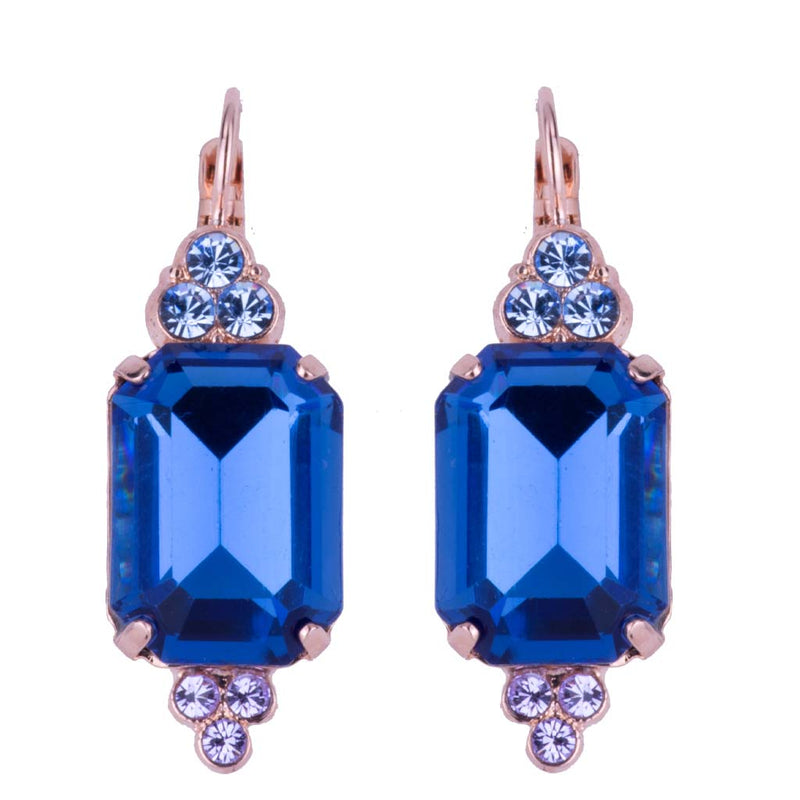 Extra-Luxurious Emerald and Trio Leverback Earrings in "Electric Blue"
