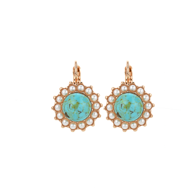 Extra Luxurious Rosette Leverback Earrings in "Happiness-Turquoise"