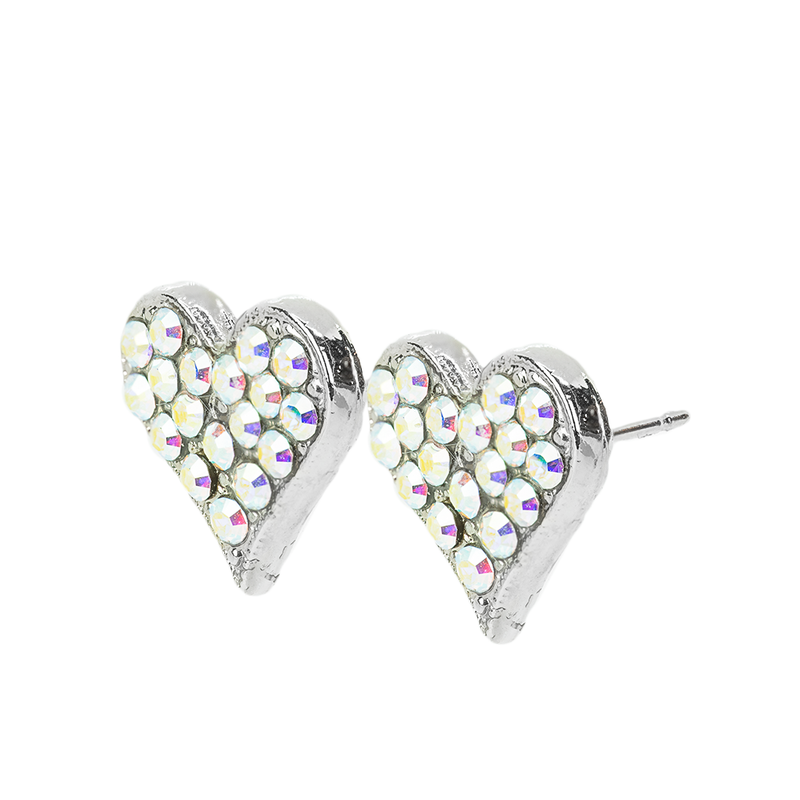 Embellished Heart Post Earrings in Aurora Borealis