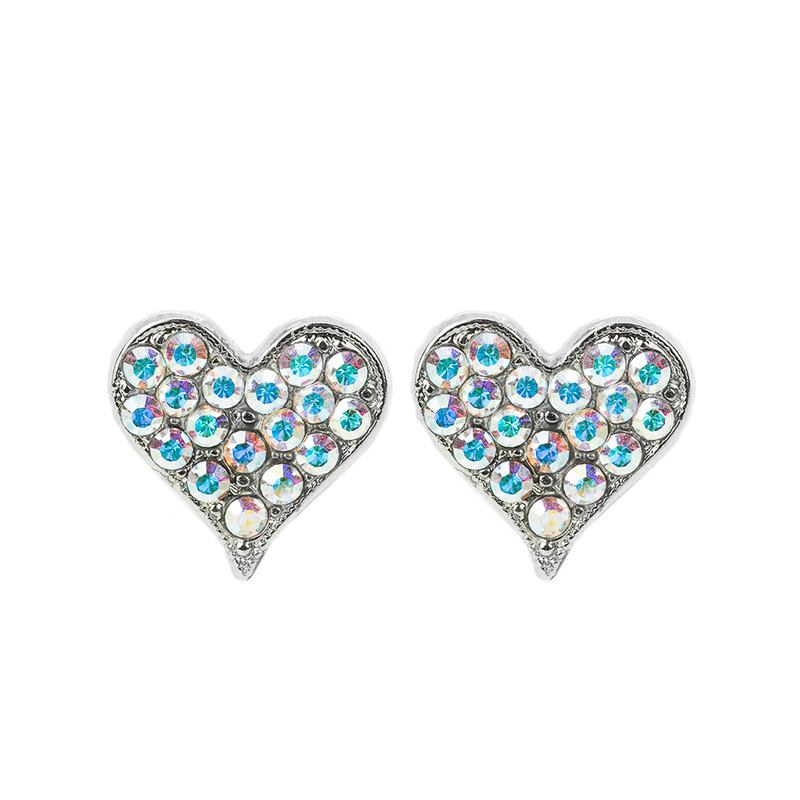 Embellished Heart Post Earrings in Aurora Borealis