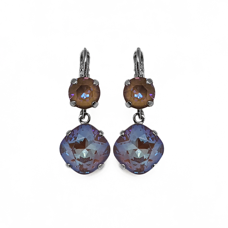 Round and Cushion Cut Leverback Earrings in Sun-Kissed "Twilight"