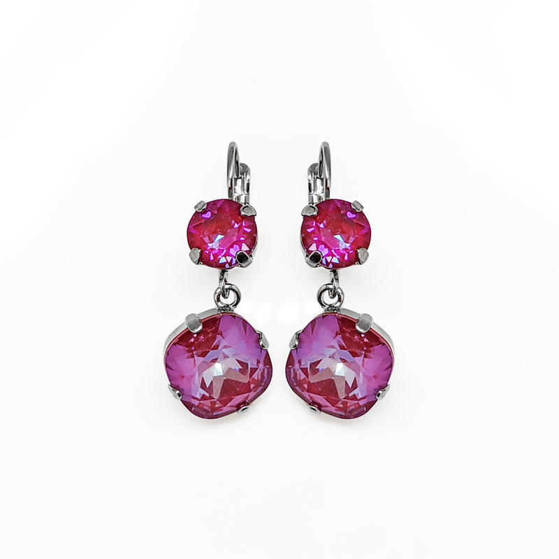 Round and Cushion Cut Leverback Earrings in Sun-Kissed "Blush"