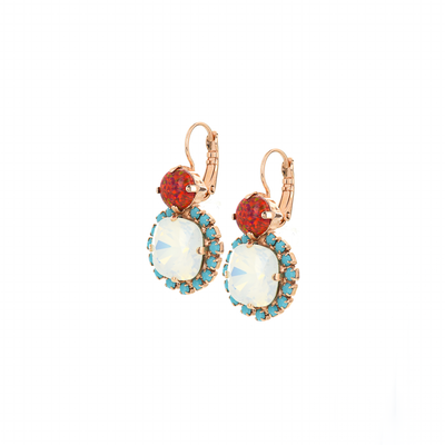 Double Stone Halo Leverback Earrings in "Happiness"
