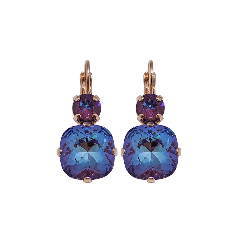 Double Round and Cushion Cut Leverback Earrings in Sun-Kissed "Plum"