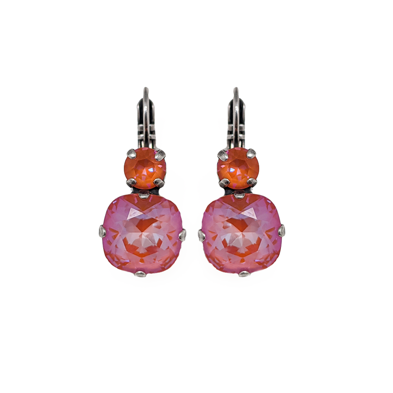 Double Round and Cushion Cut Leverback Earrings in Sun-Kissed "Sunset"