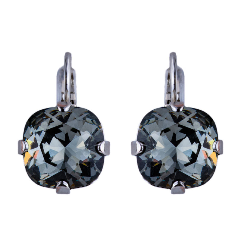 Cushion Cut Leverback Earrings in "Black Diamond" - Rhodium