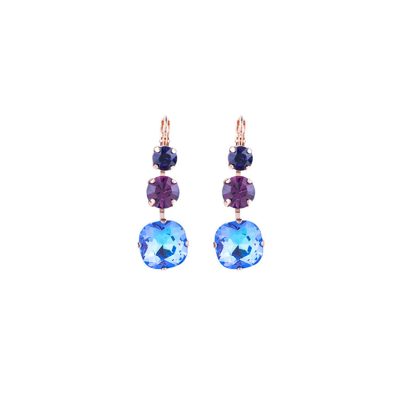 Trio Round and Cushion Cut Leverback Earrings in "Wildberry"