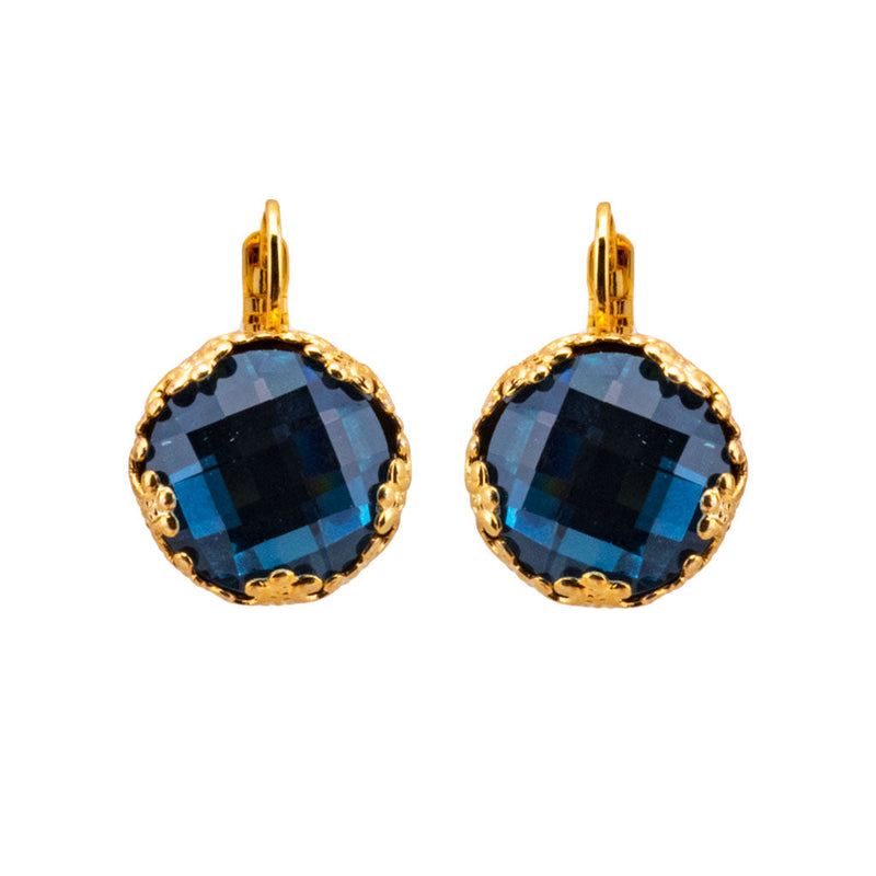 Lovable Filigree Single Stone Leverback Earring in "Checkerboard Denim Blue"