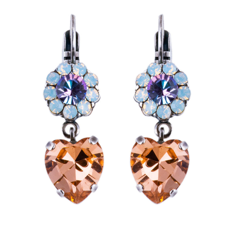 Flower Heart Leverback Earrings in "Ice Queen"