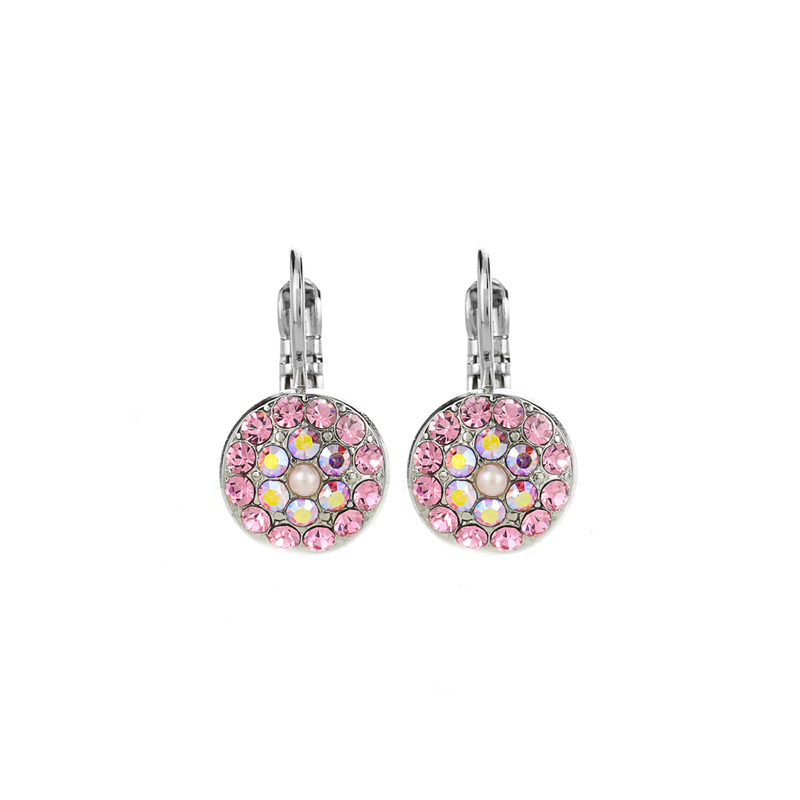 Pavé Round Petite Leverback Earrings in "Love"