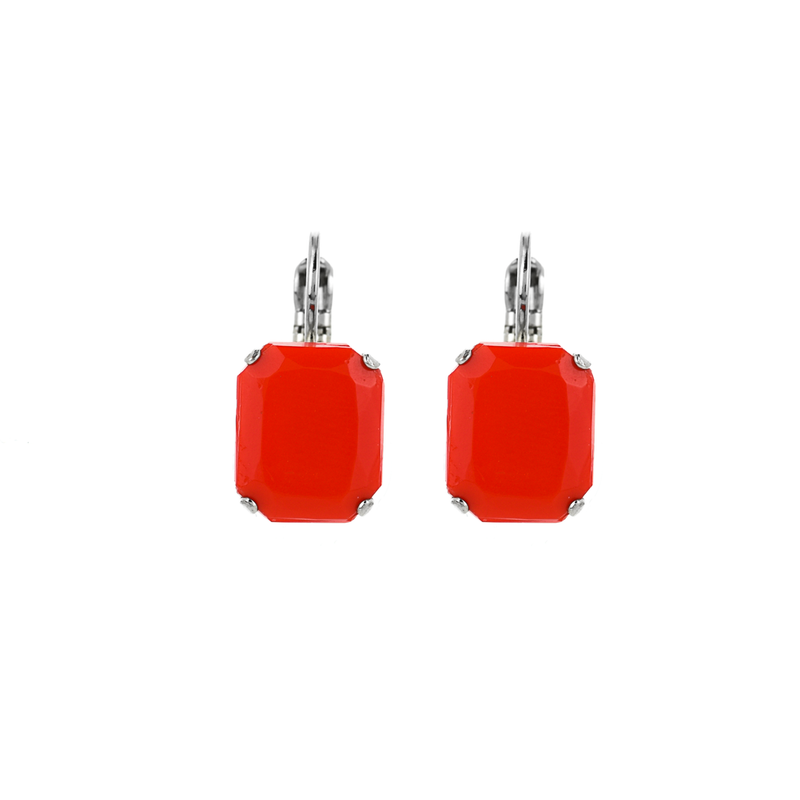Emerald Cut Leverback Earrings in "Cherry Red"
