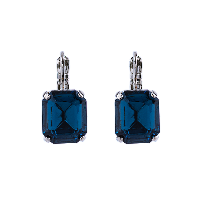 Emerald Cut Leverback Earrings in Montana Blue