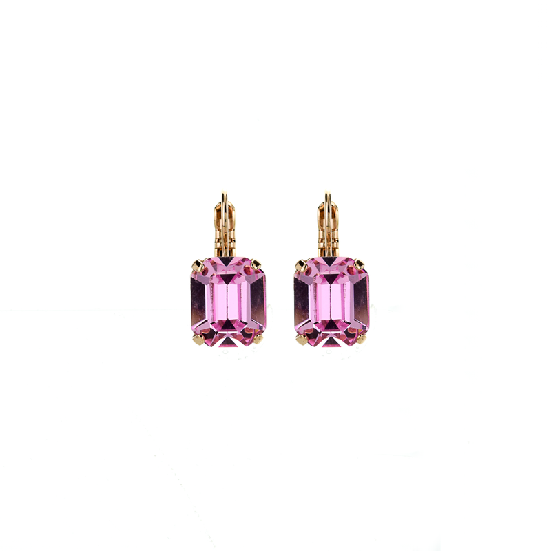 Emerald Cut Leverback Earrings in "Light Rose"