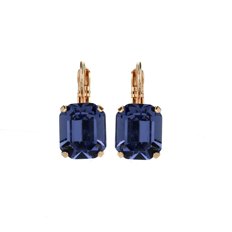 Emerald Cut Leverback Earrings in Tanzanite