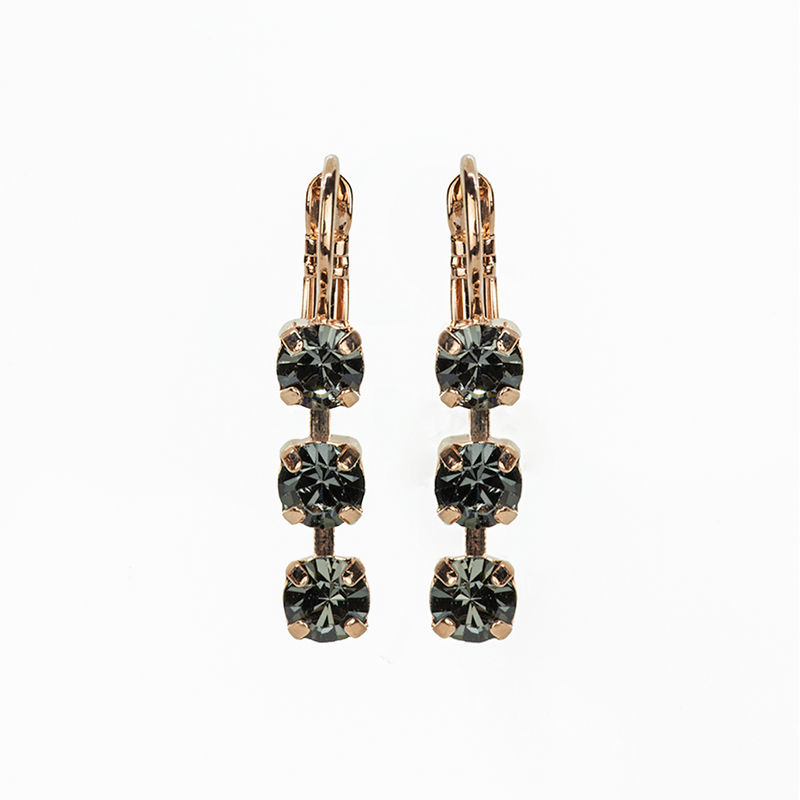 Petite Three Stone Leverback Earrings in "Silver Night"