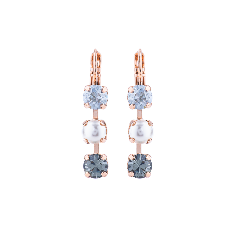 Petite Three Stone Leverback Earrings in "Earl Grey"